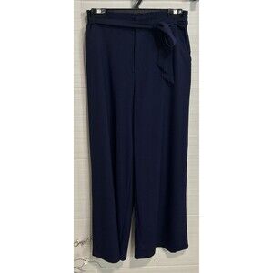 Hooever Hi Waist Wide Leg Tie Belt Navy Blue Dress Pants M, Office Minimalist
